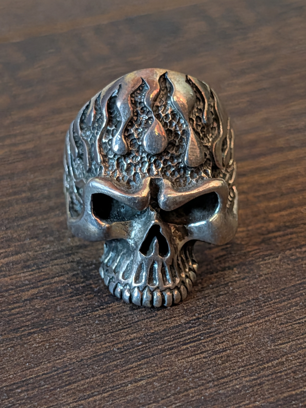 Flaming Gothic Skull 925 Sterling Silver Chunky Biker Ring 18.6g Travis Walker